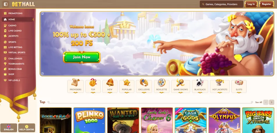 Bethall – Online Casino ohne OASIS mit Live-Bereich